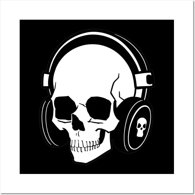 Skull With Headphones, Black and White | Listening Music Wall Art by General Corner